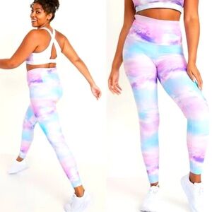 🌸NEW Old Navy Leggings Tie Dye PowerSoft High-Waisted 3X Pink Blue NWT